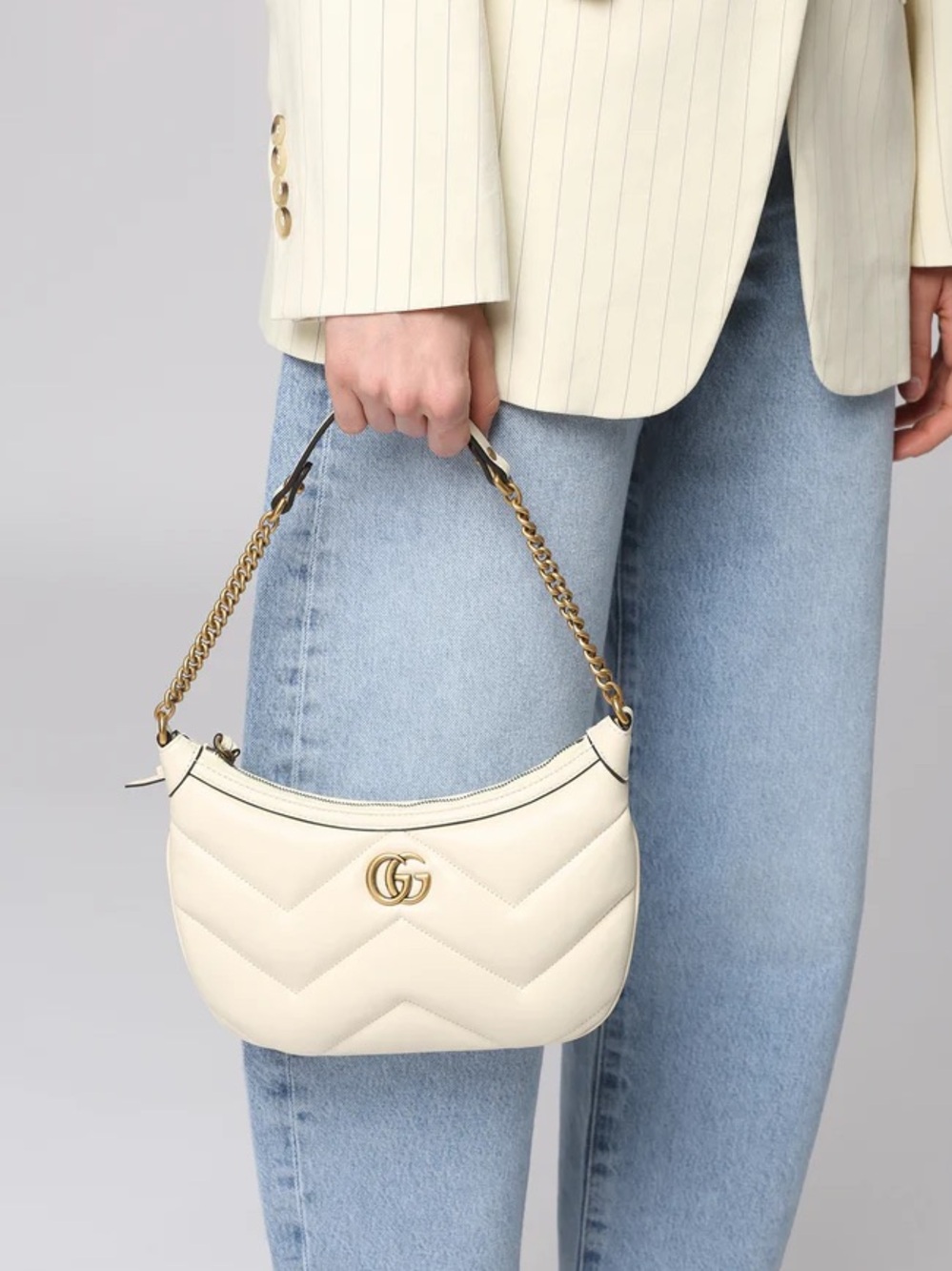 Gucci Small Matelassé Leather Hobo Bag in White